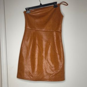 Snake skin leather one shoulder dress